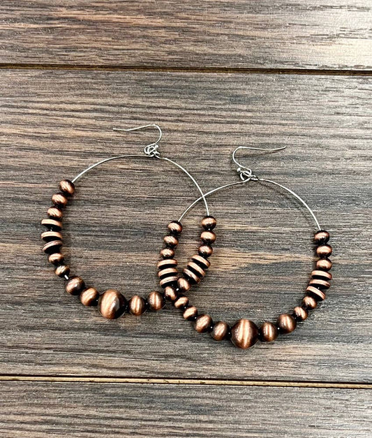 Beaumont Handmade Copper Navajo Bead Hoop Earrings