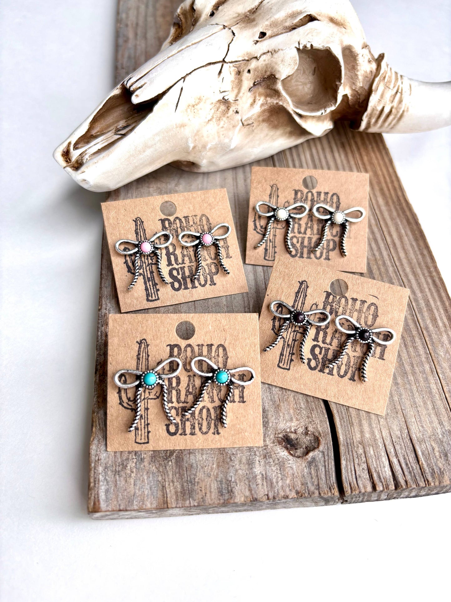 Western Coquette Bow Stone Stud Earrings