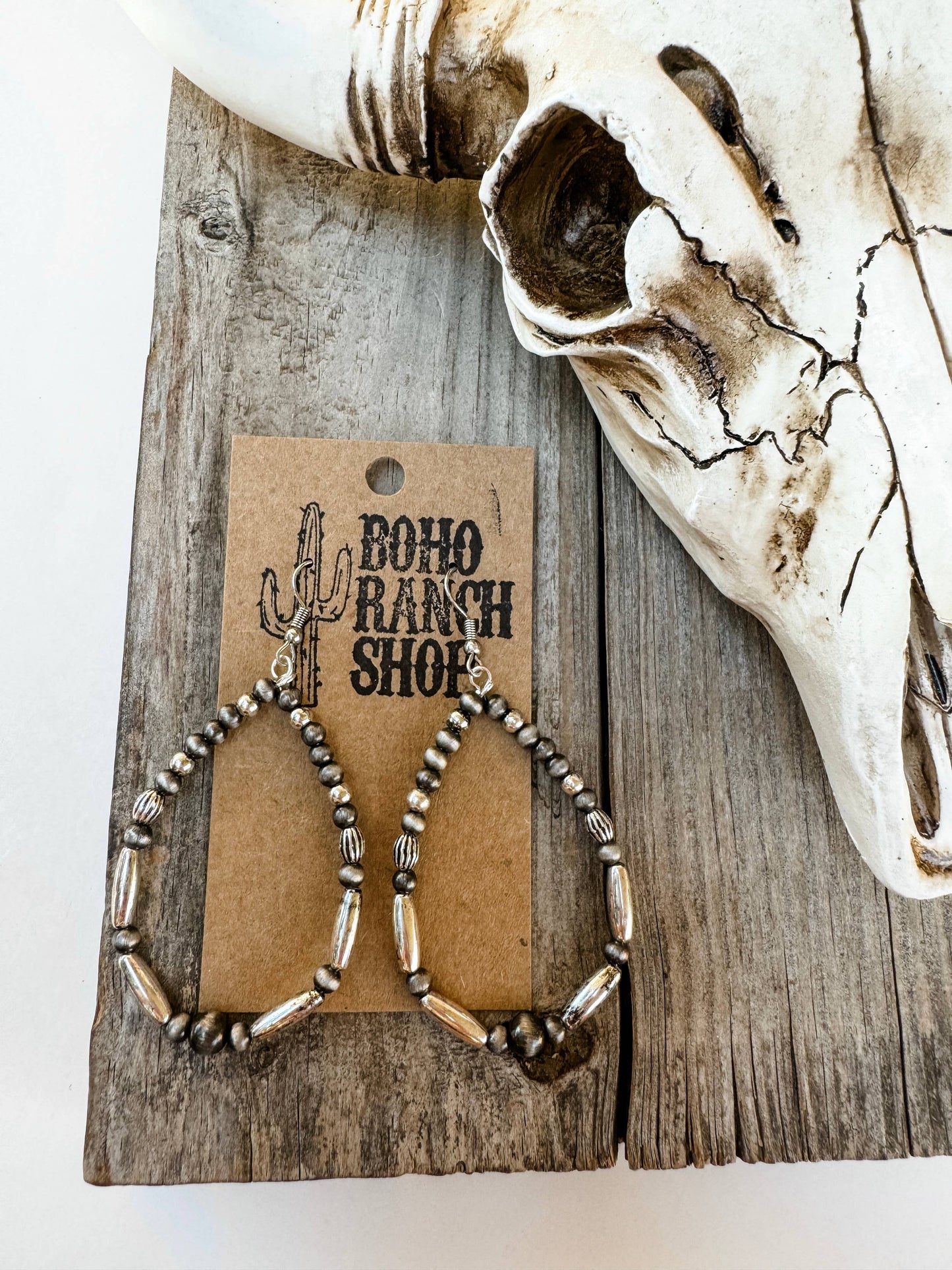 Navajo Style Pearl Round / Teardrop Dangle Earrings