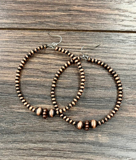 Western Copper-tone Bead Hoop Earrings