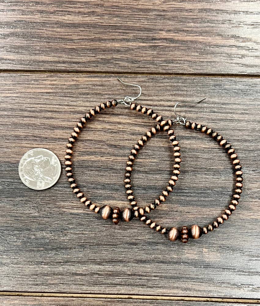 721418, Handmade Copper Navajo Bead Hoop Earrings