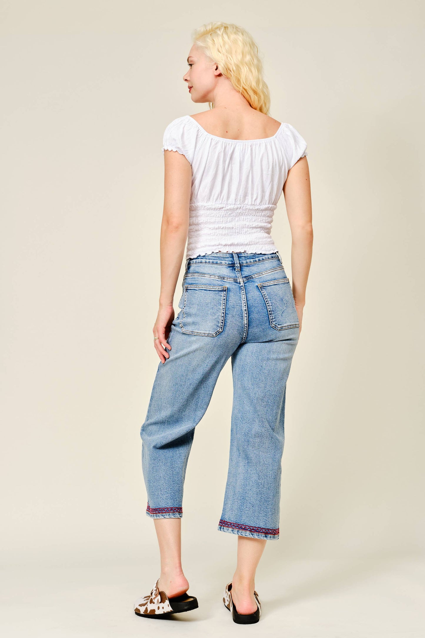 Horse Embroidered Cropped Denim