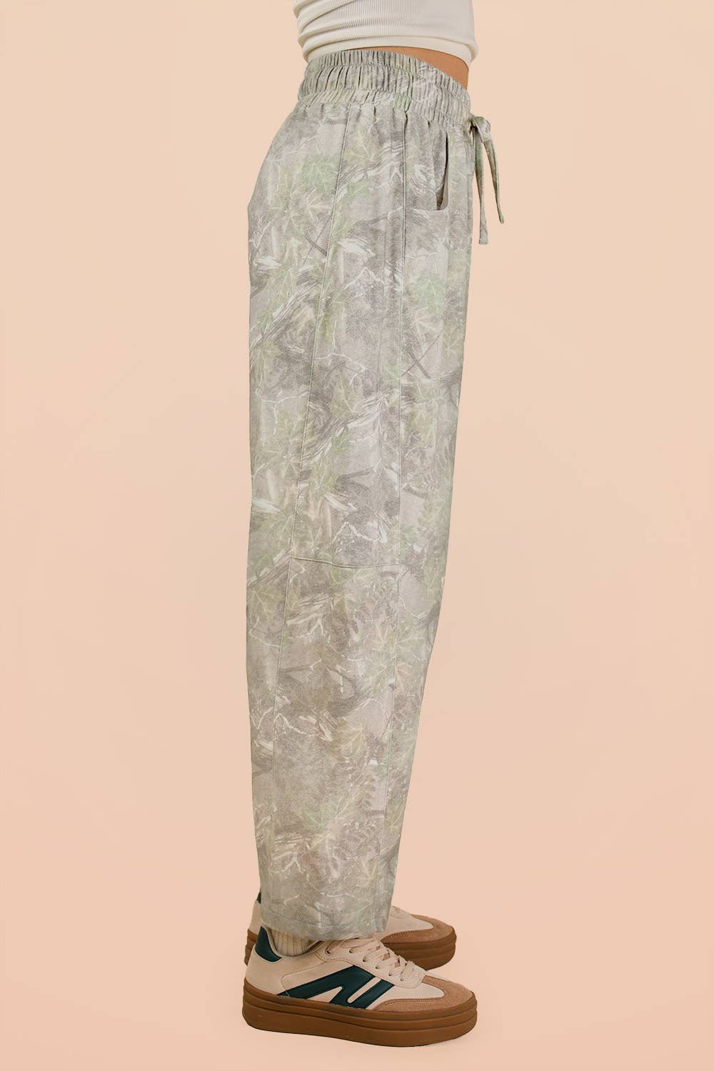 Camo Print Casual Knit Barrel Pants