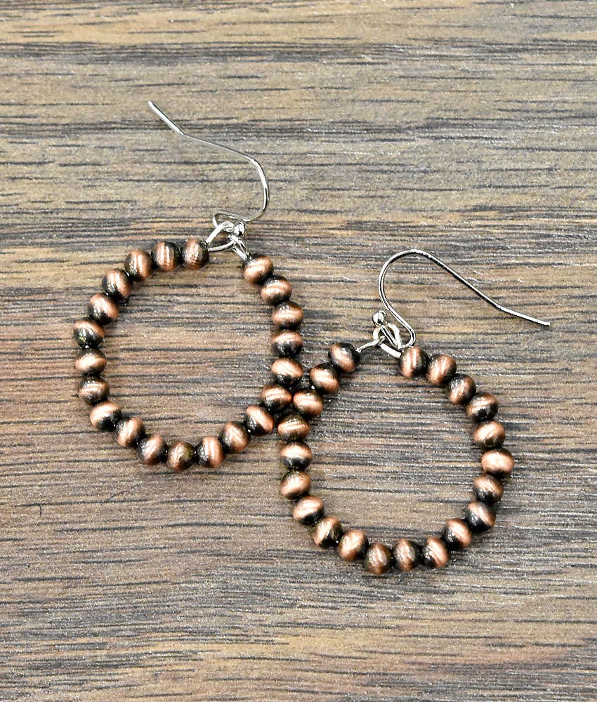 Bells Handmade Copper Navajo Bead Hoop Earrings