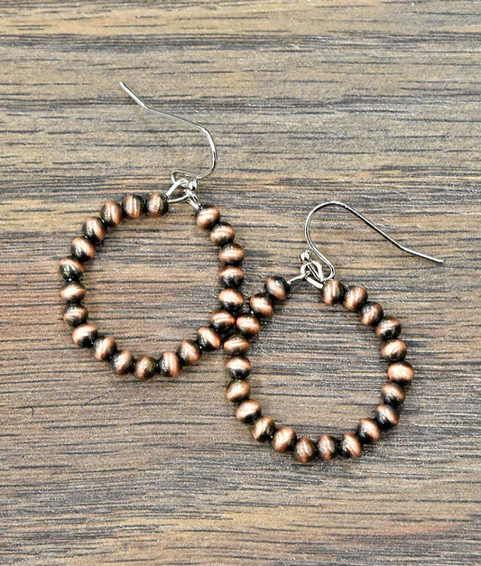 Bells Handmade Copper Navajo Bead Hoop Earrings