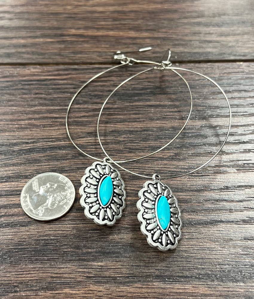 723452, Concho Turquoise Hoop Earrings